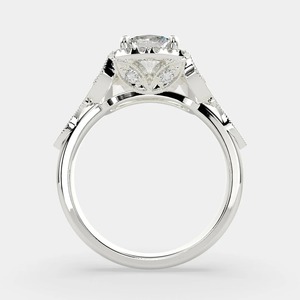 18K White Gold Cushion Cut Lab Grown Diamond Halo Engagement <b>Ring</b> | Vintage Milgrain Floral Band | IGI Certified Luxury Solitai - Product Image 2