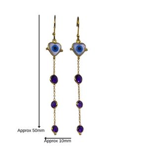 Gold Plated 925 <b>Silver</b> <b>Drop</b> <b>Earrings</b> With Amethyst Heart Evil Eye Bohemia Style Women's Everyday Wear Jewelry - Product Image 2