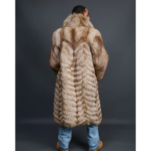 High Quality Luxury Full Length Full Fur Sleeve Outerwear Extra <b>Long</b> Floor Length Natural Cross Fox Fur Trench Coat - Product Image 1