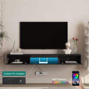 ตู้วางทีวีติดผนังแบบลอยตัวทันสมัยขนาด 69 นิ้ว พร้อมไฟ LED 16 สี สำหรับทีวีขนาด 55 60 65 นิ้ว ตู้วางทีวีแบบลอยตัว ศูนย์รวมความบันเทิง - Product Image 2