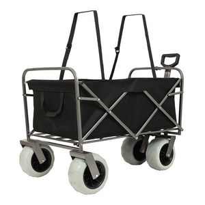 Carrello Utilitario Pieghevole in Acciaio per Ogni Terreno con Ruote Grandi, Capacità 225 kg, Portacanne da Pesca, Ideale per Spiaggia e Sabbia - Product Image 1