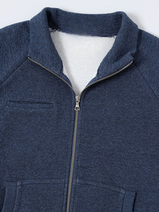 Men's Navy Blue Fleece <b>Jacket</b> Stand Collar <b>Zipper</b> Front Casual Knitted Outerwear Regular Fit Solid Color <b>Pocket</b> Design Autumn - Product Image 6