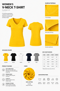Camiseta Amarilla de Cuello en V para Mujer, Manga Corta, Color Sólido, Informal, Transpirable, Corte Regular, Algodón Jersey, Primavera Verano - Product Image 5