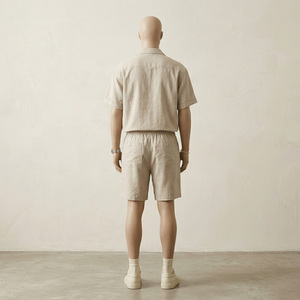 Ensemble polo et short en tricot beige pour homme, respirant, décontracté, pour l'automne, 100% coton, col polo, 180g, personnalisable numériquement - Product Image 2