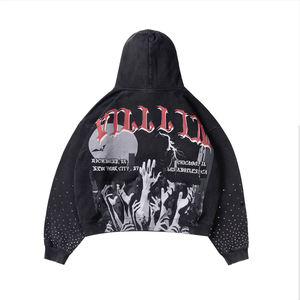 Sudadera con Capucha Personalizada con Logotipo OEM ODM, Estilo Urbano, con Pedrería, Cierre de Cremallera, Estampado Puff, 500GSM, Algodón Grueso de Alta Calidad, Directo de Fábrica para Hombre - Product Image 5