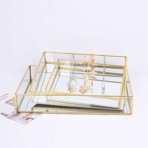 Elegant Brass <b>Framed</b> <b>Mirrored</b> Serving Tray Modern Desktop Perfume Makeup Organizer Tray Glass Decorative Tray for Wedding Gift - Product Image 3