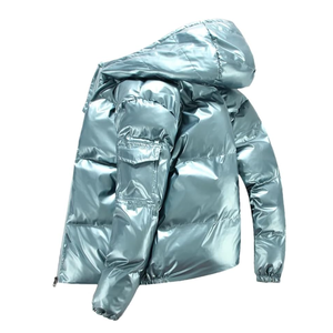 Vestes d'hiver pour hommes en duvet de couleur unie, logo personnalisé, vente en gros, style streetwear, bomber tendance, vestes matelassées brillantes - Product Image 2