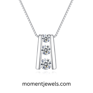 Collier pendentif à 3 pierres en argent 925 plaqué rhodium, chaîne à maillons, bijoux géométriques en zircon pour mariage, fiançailles, cadeau - Product Image 1