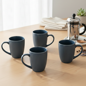 ชุดแก้วกาแฟเซรามิกลายทางสีน้ำเงินอีเจียน 4 ใบ งานแฮนด์เมด ดีไซน์สไตล์ญี่ปุ่น ความจุ 80 มล. แก้วแบบกำหนดเองสำหรับชาและนม - Product Image 4