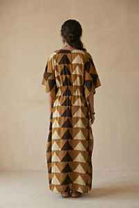 Vestido Kaftan de Algodón con Estampado Geométrico Color Mostaza para Mujer, Estilo Boho, para la Playa - Product Image 6