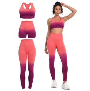 Mid-Waist Two-Piece Fitness Sports Set for Women Breathable Elastic Solid Pattern Push-Up <b>Vest</b> Knee-Length Shorts Sleeveless - Product Image 3