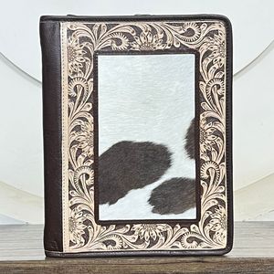 Porte-documents en cuir de vachette de style occidental avec fermeture éclair, organiseur à anneaux, bloc-notes et organiseur professionnel - Product Image 3