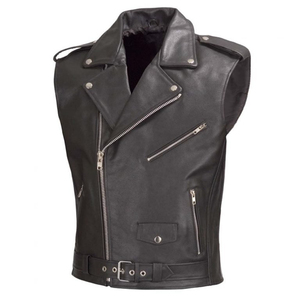 Gilet de moto en cuir pour homme, fermeture éclair, vêtements de motard pour les voyages en moto, gilets de moto en vente - Product Image 1