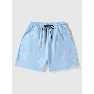 Shorts décontractés pour hommes, beige, à motif géométrique brodé, avec cordon de serrage, taille mi-haute, style respirant - Product Image 2