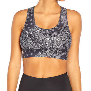 Women's Navy <b>Blue</b> Paisley Print Sports <b>Bra</b> Racerback Scoop Neck Medium Support Yoga Workout Wear - Product Image 4