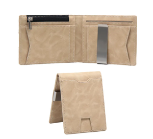 High Quality Men's Crazy Horse Genuine Leather Wallet Custom Mini Smart <b>Slim</b> <b>Card</b> <b>Holder</b> Lightweight Fold Closure Short Length - Product Image 6