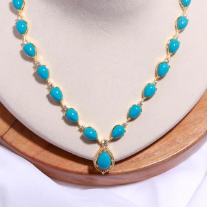 Conjunto de Collar y Pendientes de Gota de Agua Turquesa Chapados en Oro para Mujer, Joyería de Fiesta, Estilo Clásico, Conjuntos de Joyería de Aleación - Product Image 2