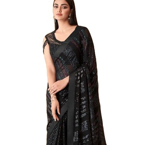 El último diseñador Georgette Silk Zari Sequence Work Saree de Fab Zone - Product Image 1