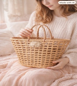 Sac fourre-tout pliable en rotin naturel tressé, grande capacité, ouverture supérieure, sac à main décontracté pour femme, usage quotidien, design ajouré, deux compartiments - Product Image 3