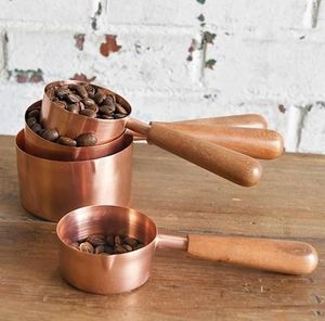 Juego de Tazas Medidoras de Cobre Puro de Calidad de Exportación con Asas de Madera, Utensilios de Cocina, Venta al por Mayor, Fabricante - Product Image 5