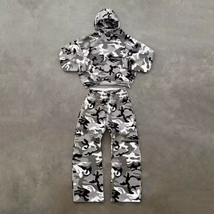 Ensemble survêtement camouflage oversize pour hommes : pantalon cargo et sweat à capuche amples style streetwear - Product Image 1