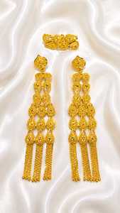 Women's 24K Gold Plated Tassel Earrings And <b>Bracelet</b> Set Vintage Alloy Jewelry Wedding Party Gift - Product Image 6