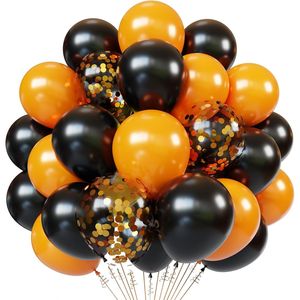 Palloncini in Lattice Arancioni e Neri da 12 Pollici, 65 Pezzi, per Halloween, Compleanno, Laurea, con Coriandoli e Nastro, Decorazioni per Feste - Product Image 1