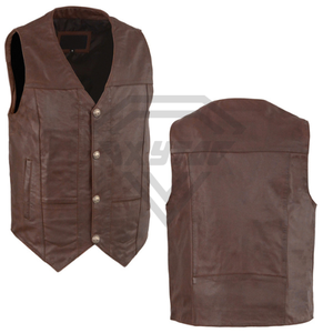 Mens <b>Brown</b> Leather Motorcycle <b>Vest</b> Snap Front Biker Riding Waistcoat Custom Wholesale Manufacturer Direct Quality Apparel - Product Image 6