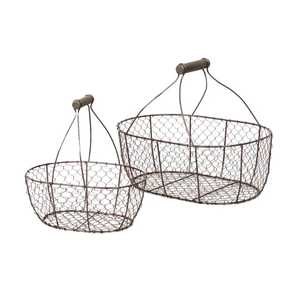 Panier de rangement rustique marron en fil métallique avec doubles poignées, panier de récolte ovale en treillis métallique, organisateur de cuisine style ferme, bac de rangement - Product Image 6