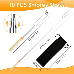 Set di 10 Spiedini Estensibili da 32 Pollici per Arrostire, Forchette per Hot Dog, Bastoncini per S'mores, Accessori per Falò e Campeggio - Product Image 3