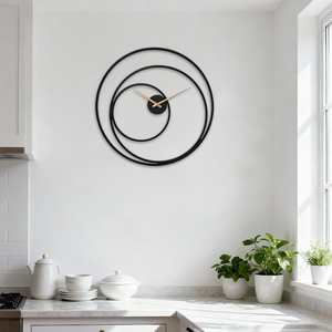 Modern Metal <b>Wall</b> <b>Clock</b> Triple Circle Spiral Design Contemporary Minimalist Timepiece Decorative <b>Kitchen</b> Home Interior <b>Wall</b> - Product Image 1