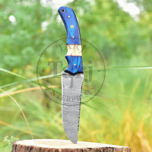 Couteau de chasse artisanal en acier Damas, manche en os et bois, lame fixe à bord droit, étui en cuir, couteau d'extérieur EDC - Product Image 4