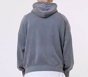Sweat-shirt à capuche surdimensionné pour homme, fermeture éclair quart de tour, gris uni, en polaire, coupe classique, pour l'automne - Product Image 2