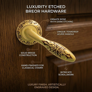 Juego de Manijas Decorativas de Latón para Puerta de Lujo |   Manija de Palanca Clásica con Patrón Ornamental Redondo para Puertas Interiores Elegantes - Product Image 3