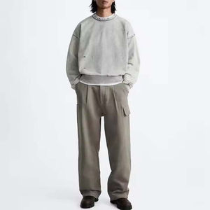 Sweat-shirts à col rond surdimensionnés personnalisés avec impression en relief, effet usé et délavé à l'acide, en coton French Terry épais pour hommes - Product Image 2