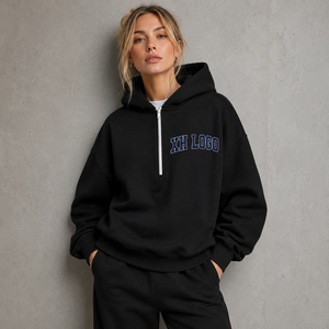 Custom Half Zip Fleece Hoodie Shorts Set Women Oversized 350GSM Cotton Polyester Tracksuit OEM ODM Manufacturer - Product Image 1