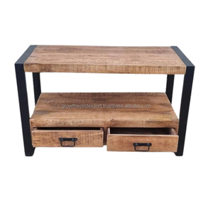 Meuble TV industriel fait à la main avec 2 tiroirs de rangement Meuble console en bois pour salon Mobilier de maison indien dernier cri - Product Image 6