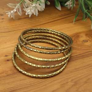 Golden Textured Bangles Vintage Style Stackable <b>Bracelets</b> Bohemian Jewelry, Minimalist Everyday Wrist Jewelry Gift - Product Image 3