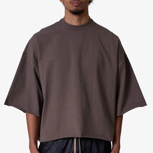 Camiseta de Punto Extra Grande Personalizada, Color Sólido, Informal, para Verano, Gris Oscuro, Manga Corta, Corte Holgado, Ropa Informal para Hombre - Product Image 1