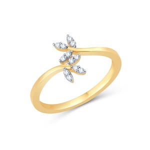 Bague Feuille Simple en Or 18K avec Diamant Taille Marquise et Pierre Ronde en Zircon Cubique, Bague Ouverte Élégante pour Fiançailles - Product Image 1