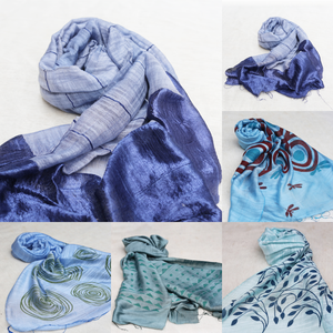 Luxueux imprimé à la main Designer Blossom foulard en soie sergé de coton plusieurs couleurs d'été H180xW80 Dimensions superbe Logo de mode - Product Image 5