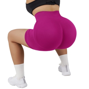 Shorts de yoga sans couture taille haute fuchsia pour femme, anti-transparence, côtelés, effet push-up fessier, pour l'entraînement - Product Image 1