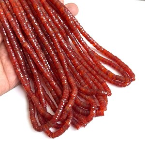 Cuentas de cornalina natural AAA de 16 pulgadas, 6 mm, facetadas en forma de neumático, cuentas Heishi de cornalina genuina en forma de rueda, hilo de piedras preciosas para joyería - Product Image 3