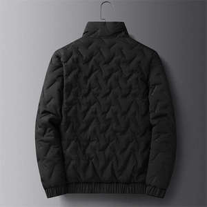 Veste matelassée noire pour homme, col montant, fermeture éclair, doublure polaire, coupe-vent, vêtement décontracté d'hiver, coupe régulière - Product Image 4