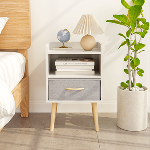 Comodino a 2 livelli pieghevole in tessuto con cassetti, tavolino laterale in legno, mobile contenitore per camera da letto e soggiorno, tavolino d'appoggio con spazio contenitivo ottimizzato - Product Image 3