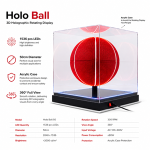 Holo Ball 50, sphère LED holographique 3D, diamètre 50 cm, vue à 360 degrés, affichage publicitaire intérieur, rotation HDR10+, 1080P, 1 an - Product Image 6
