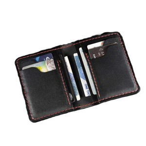 Handmade Black Cowhide Bifold Billfold <b>Slim</b> Card Organizer Red Contrast Stitching Detail Compact Multi Pocket Minimalist <b>Wallets</b> - Product Image 5