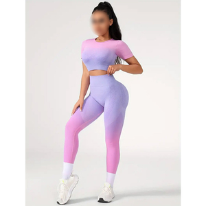 Elastic & Activewear Breathable Cotton T-Shirt And Leggings Set OEM ODM Service Workout <b>Crop</b> <b>Top</b> High Waisted Yoga Leggings Sets - Product Image 1