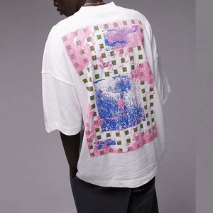 T-shirt en coton blanc surdimensionné avec motif imprimé sur le devant, décontracté, manches courtes, col rond, coupe jersey pour homme - Product Image 2