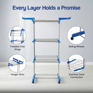 Organizador de Ropa de Acero Inoxidable de Tres Niveles, Soporte para Lavandería, Tendedero Plegable Portátil, Piezas de ABS Cromadas - Product Image 4